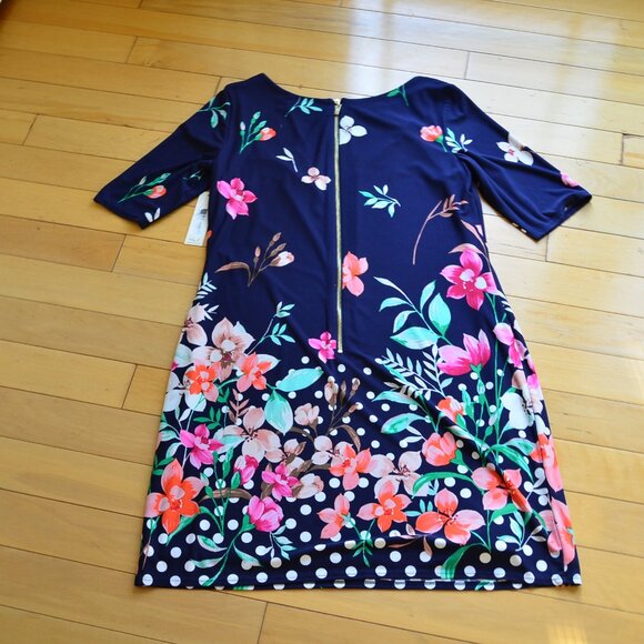 Eliza J Navy Floral Sheath Midi Dress Elbow Sleeve Crew Neck Size 14 NWT - Picture 9 of 13